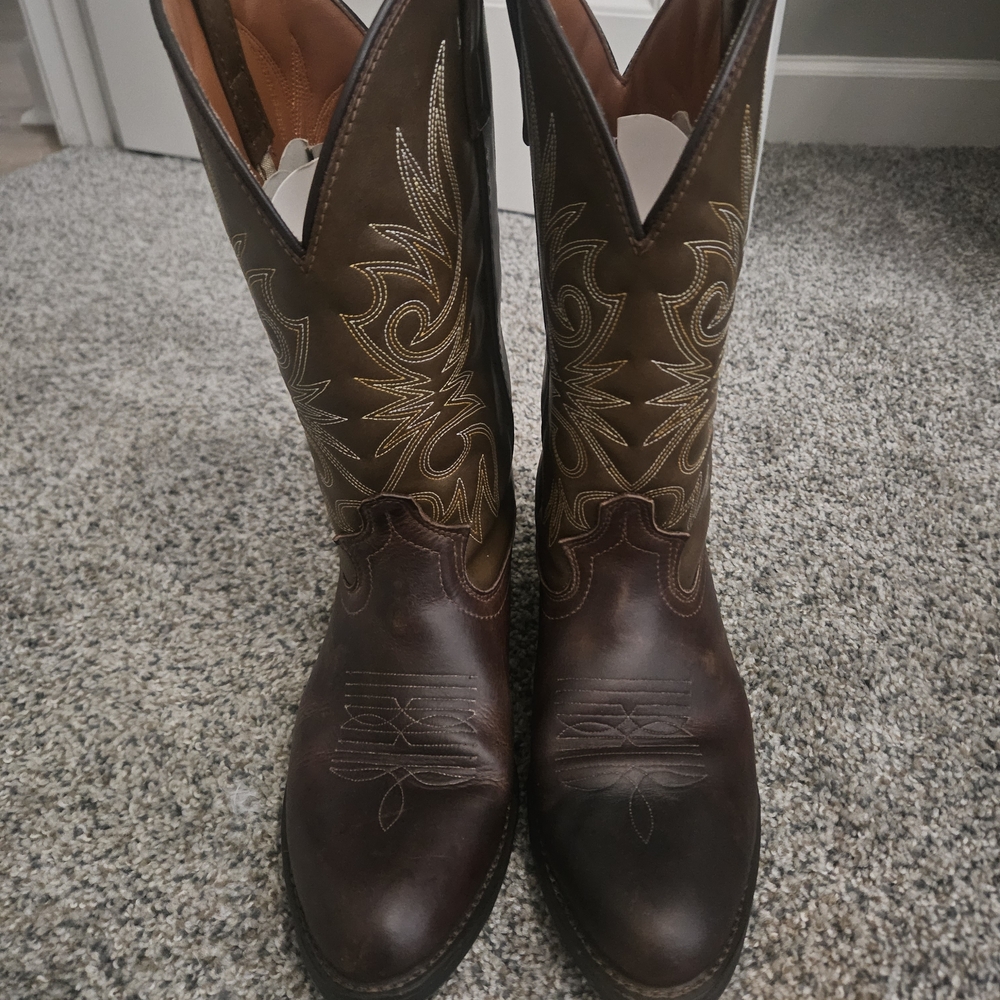 Laredo Brown Leather Western Embroidered Cowboy Boots